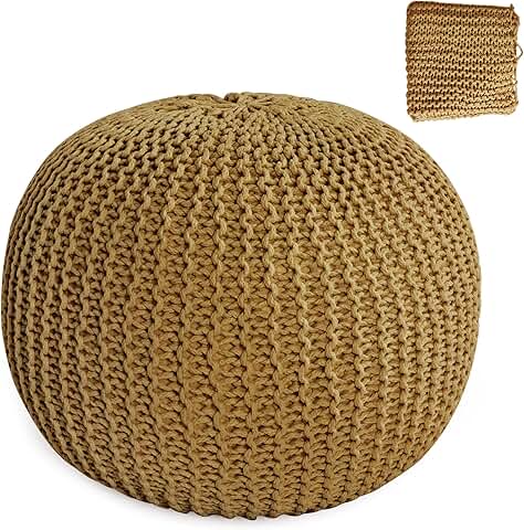 Unstuffed Cotton Knitted Ottoman Cover, Round Foot Stool