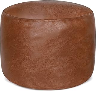 Unstuffed Round Faux Leather Pouf Cover, 16.5"