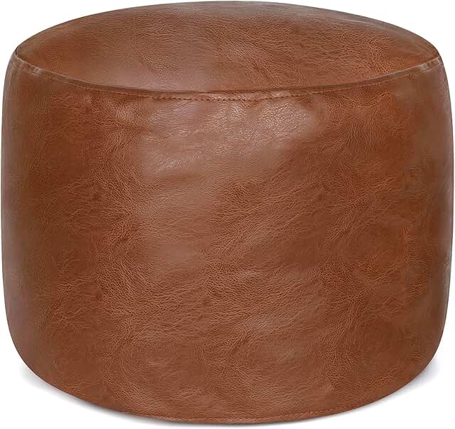 Unstuffed Round Faux Leather Pouf Cover, 16.5"