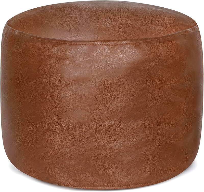 Unstuffed Round Faux Leather Pouf Cover, 16.5"