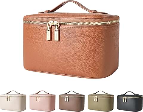 Brown portable makeup and toiletry bag for travel