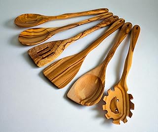 Handmade Olive Wood 6-Piece Spoon and Spatula Set