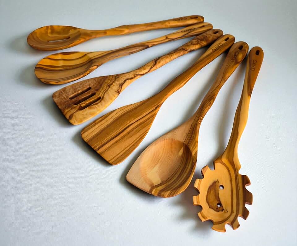 Handmade Olive Wood 6-Piece Spoon and Spatula Set