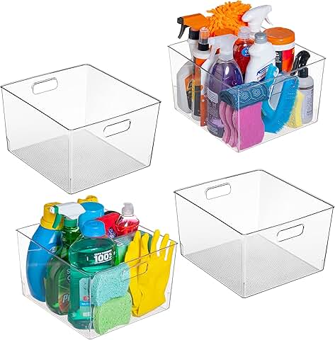 XL Clear Plastic Storage Bins, 4 Pack for Kitchen and Pantry