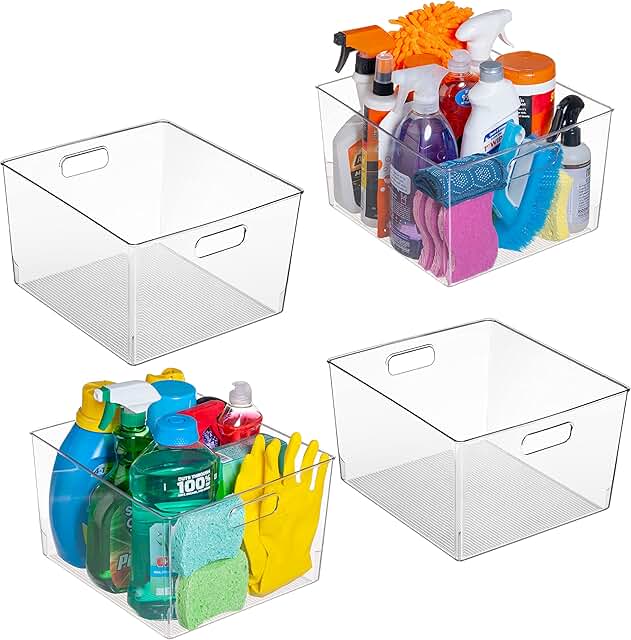 XL Clear Plastic Storage Bins, 4 Pack for Kitchen and Pantry