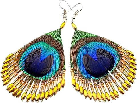 Iridescent Peacock Feather Earrings for Women