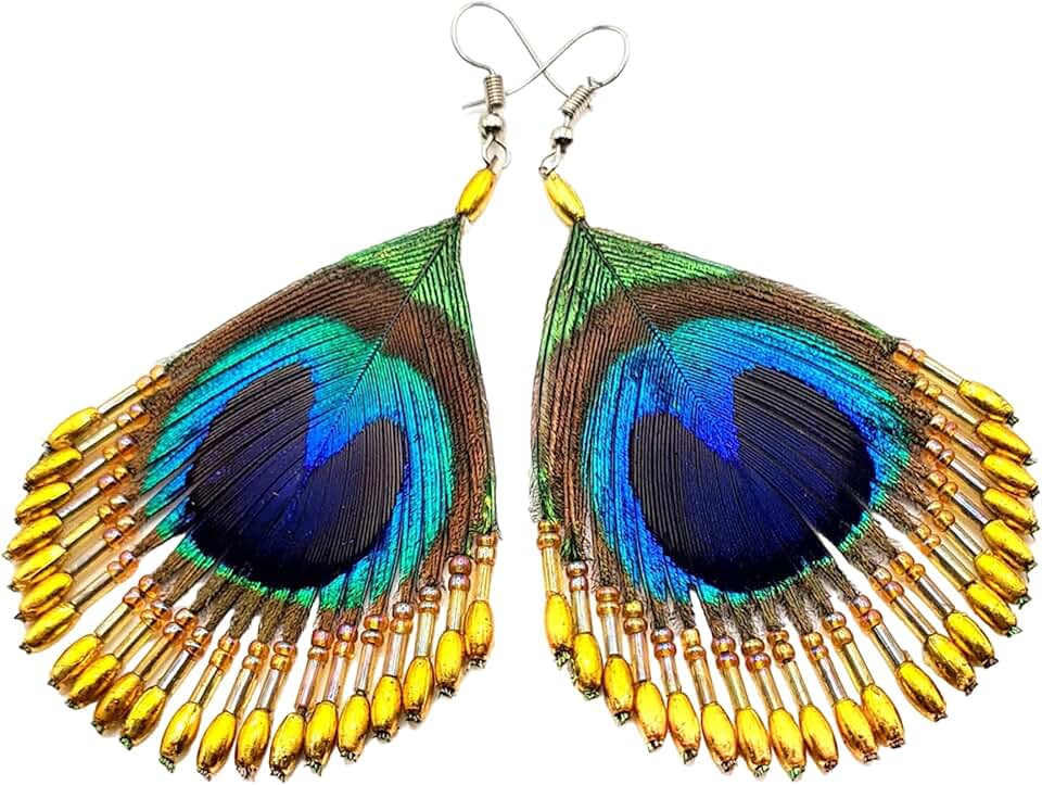 Iridescent Peacock Feather Earrings for Women