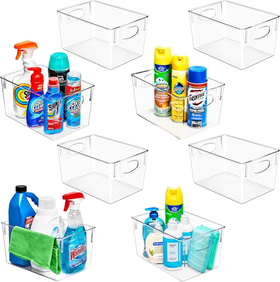 8 Clear Plastic Storage Bins with Handles