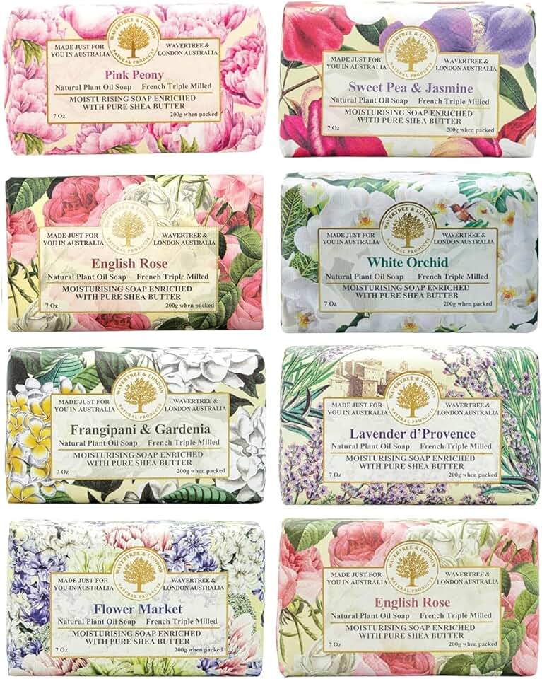 Assorted Floral Scented Natural Soap Bars, Pack of 8