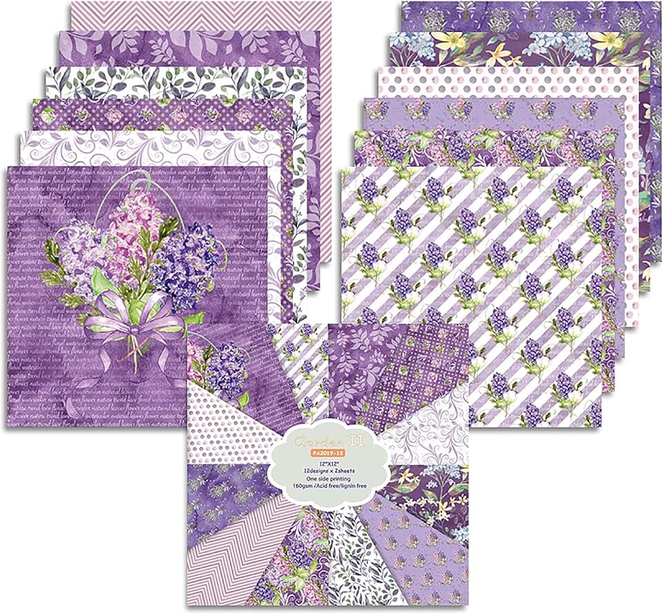 Purple 12x12 Card Paper, 24 Sheets for Crafts and Decor