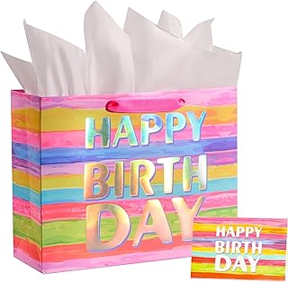 Large 13-inch Birthday Gift Bag with Tissue and Card