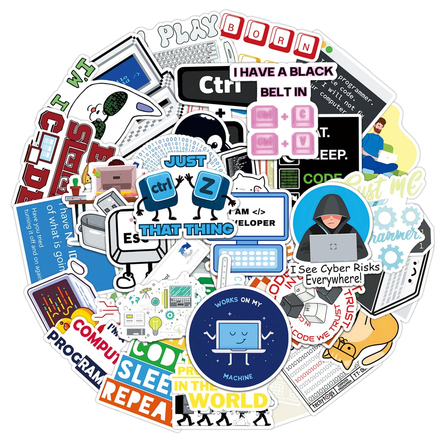 50 Funny Programming Coding Vinyl Stickers for Laptops and More