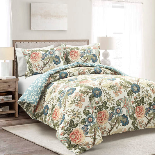 Sydney Reversible Cotton 3 Piece Duvet Cover Set, Full/Queen, Green  Blue