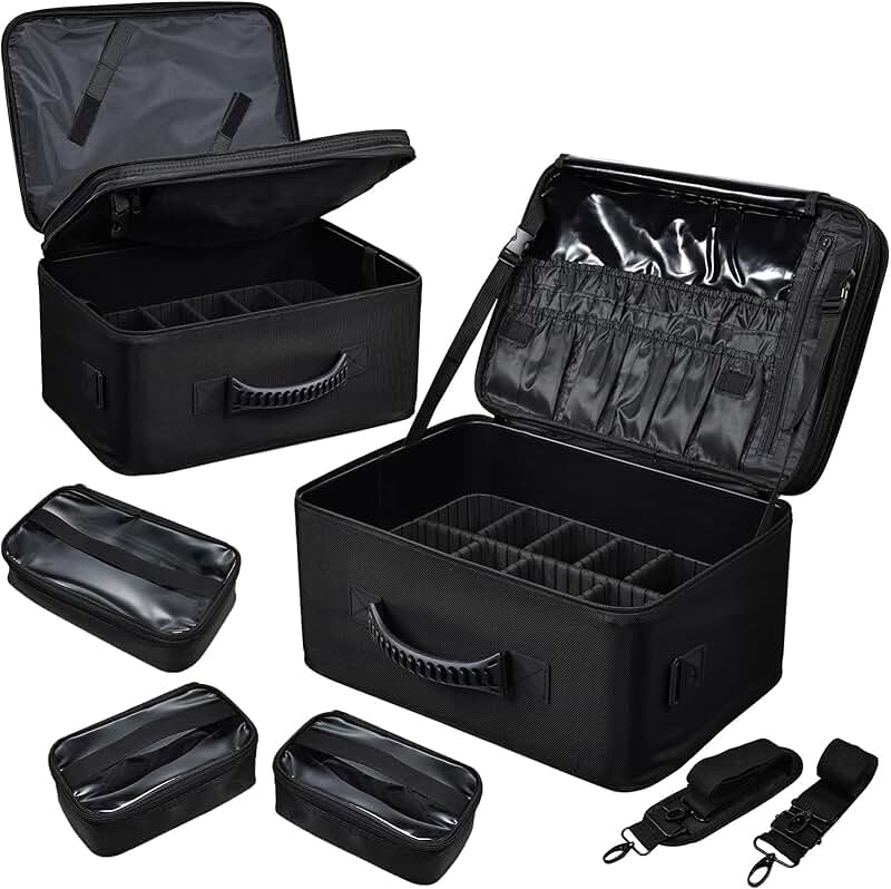Large Makeup Bag with Organizer and Adjustable Dividers