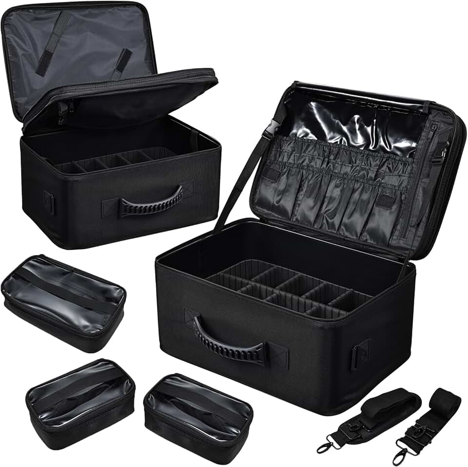 Large Makeup Bag with Organizer and Adjustable Dividers