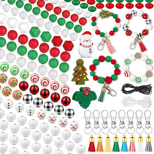 217 pcs Christmas silicone and wooden beads for crafts