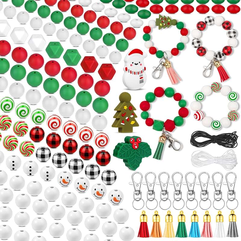 217 pcs Christmas silicone and wooden beads for crafts