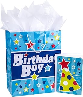 Large 13-inch Blue Birthday Gift Bag with Card and Tissue