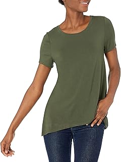 Women's Relaxed Short-Sleeve Scoopneck Swing T-shirt, Dark Olive, Medium