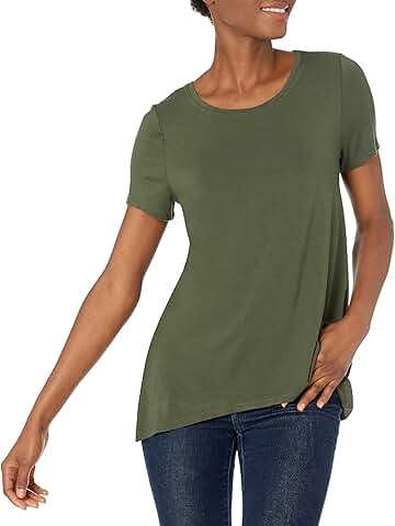 Women's Relaxed Short-Sleeve Scoopneck Swing T-shirt, Dark Olive, Medium