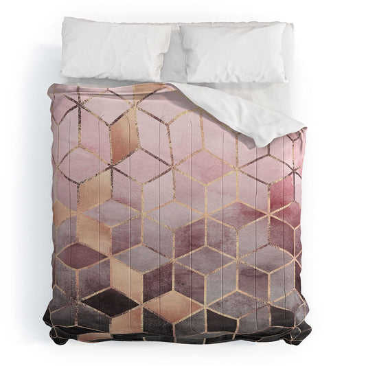 2021 Cotton Comforter, King, Elisabeth Fredriksson Pink Grey Gradient Cubes 2