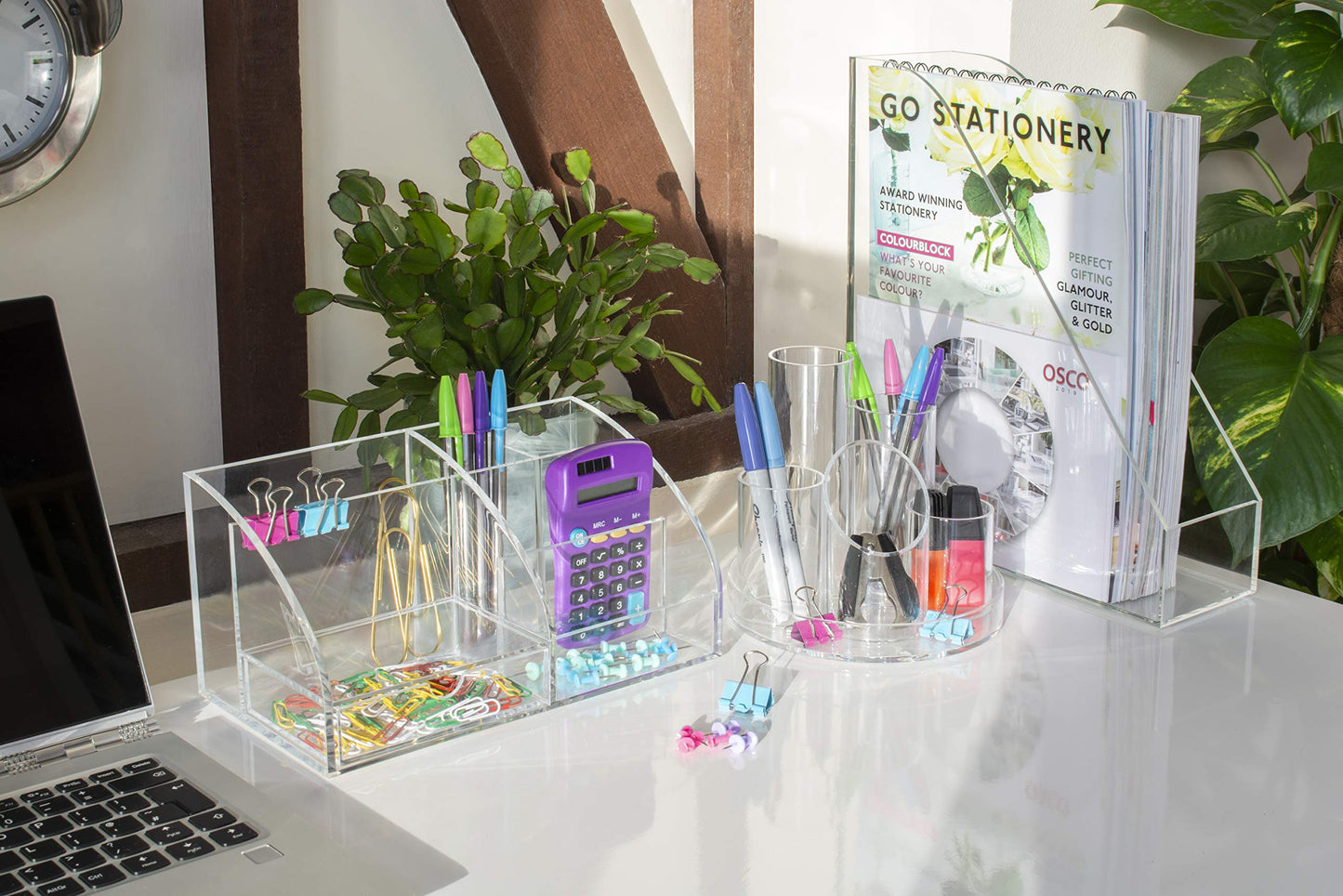 Clear acrylic desk organiser, 130mm x 250mm x 120mm