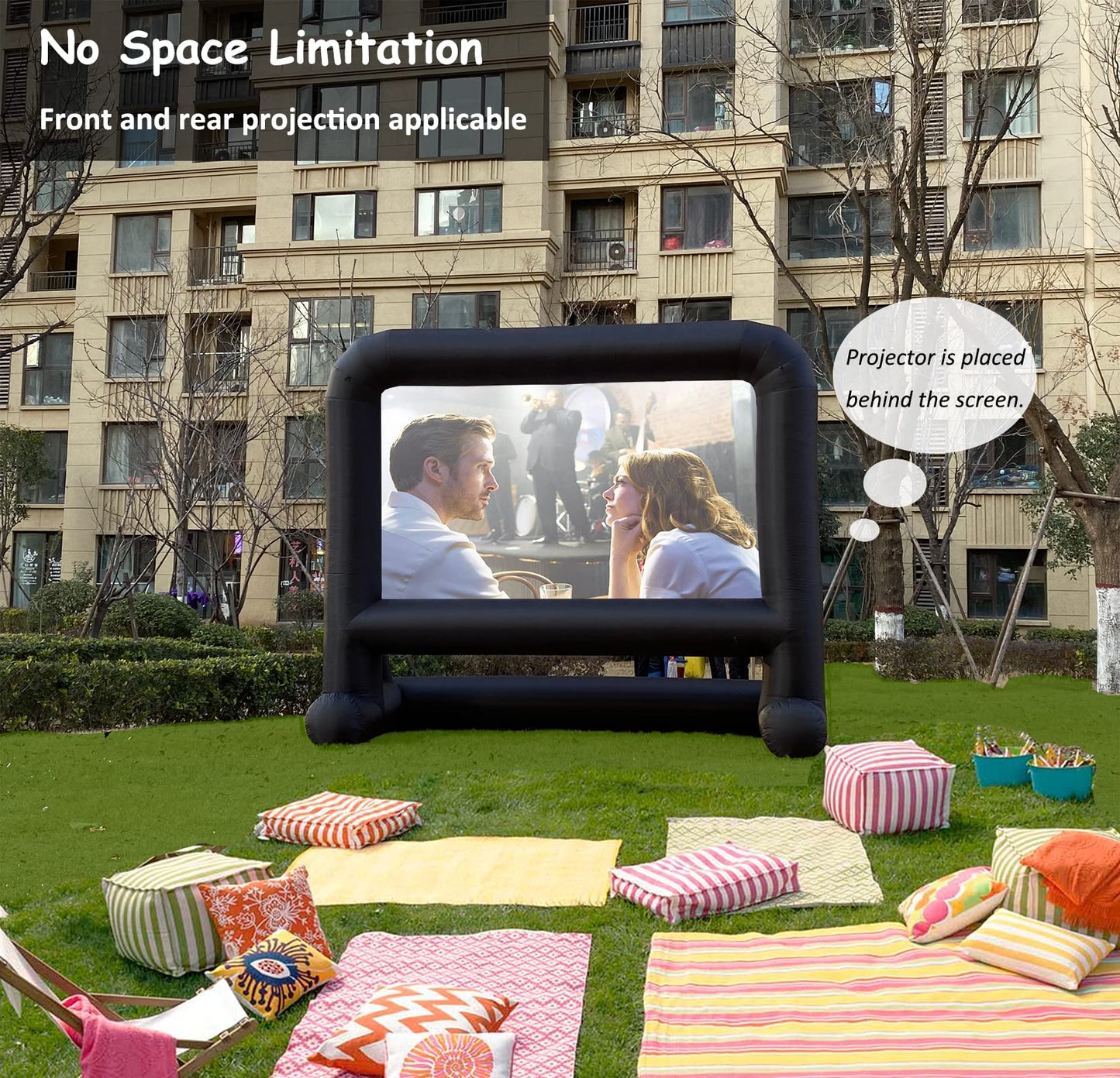 14 FT Inflatable Projector Movie Screen for Outside Indoor 104" Front/Rear Projection Screen, Blow Up Screen with Quiet Fan, for Backyard Outdoor Movie Night,TV Football Games Screening,PartySlideshow