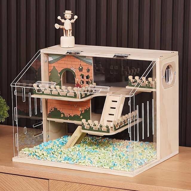 Wooden Hamster Cage with 3 Layers and Stairs