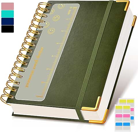 Olive Green Spiral Notebook, 300 Pages, Hardcover