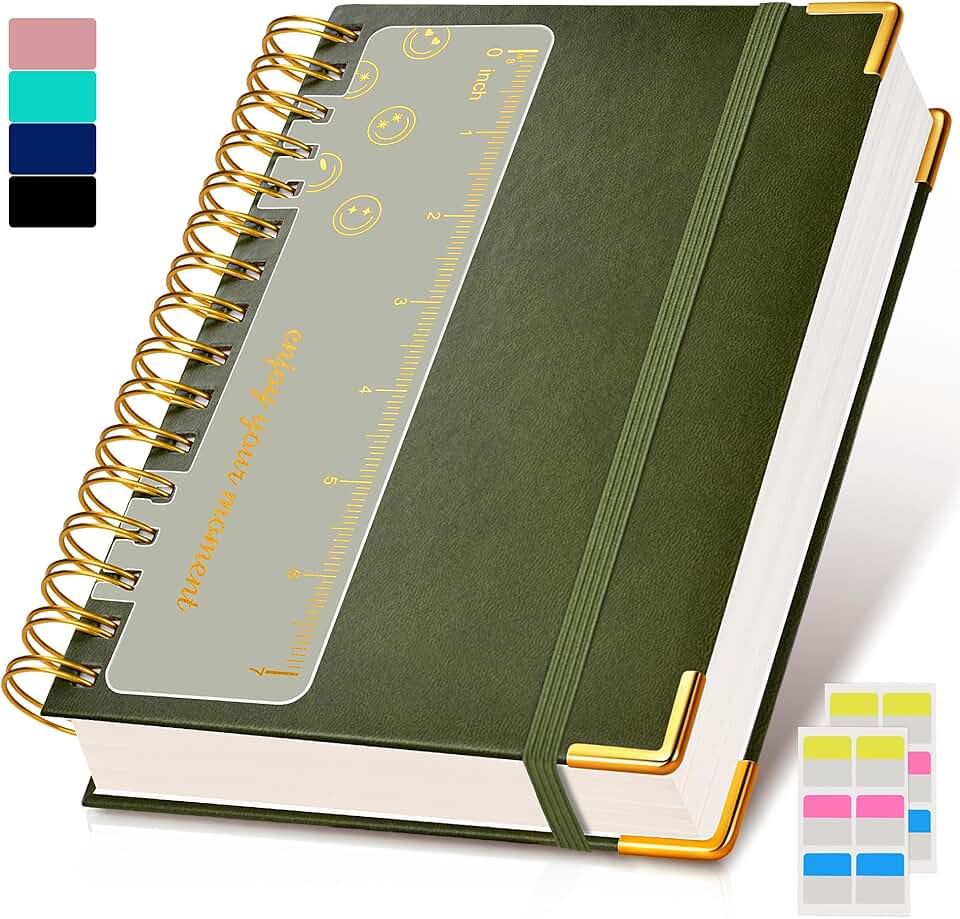 Olive Green Spiral Notebook, 300 Pages, Hardcover