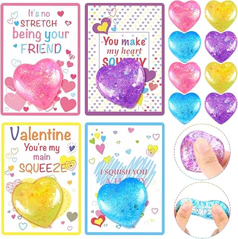 24 Heart Stress Balls with Greeting Cards for Kids