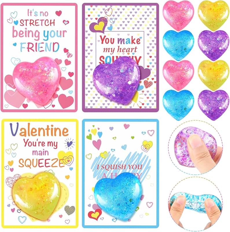 24 Heart Stress Balls with Greeting Cards for Kids