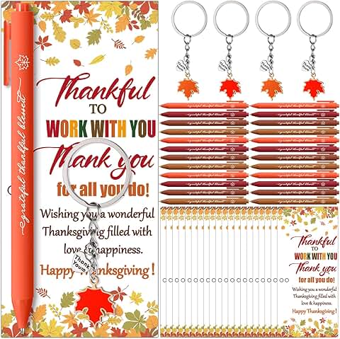Set of 24 Fall Thanksgiving Appreciation Pens with Maple Leaf Keychains