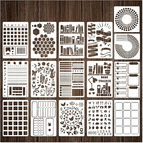 Set of 16 journal stencils for doodling and decorating