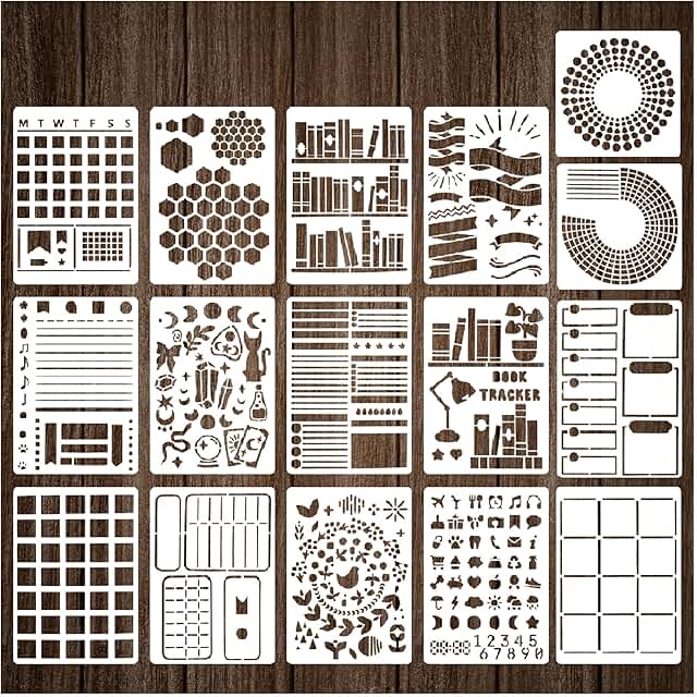 Set of 16 journal stencils for doodling and decorating