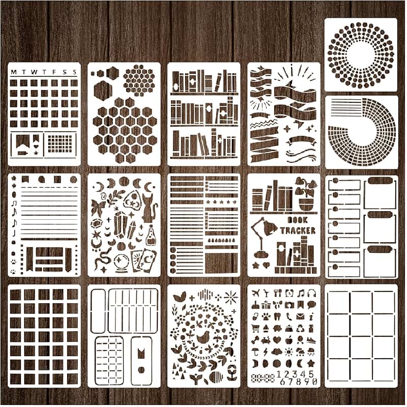 Set of 16 journal stencils for doodling and decorating