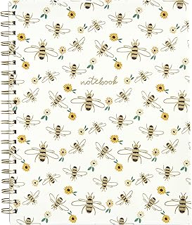Honey Bee Spiral Notebook with Floral Print, 120 Sheets