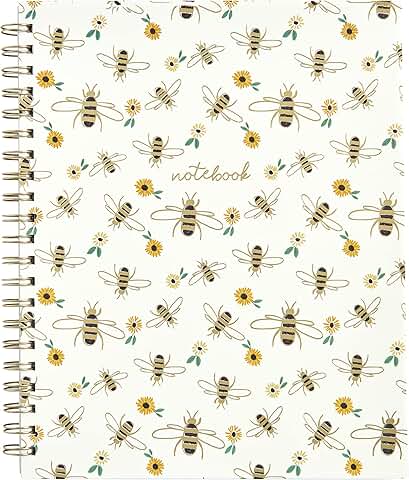 Honey Bee Spiral Notebook with Floral Print, 120 Sheets