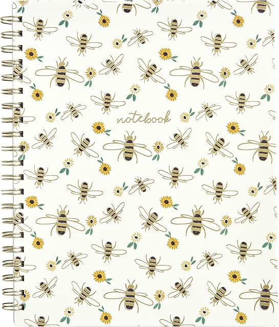 Honey Bee Spiral Notebook with Floral Print, 120 Sheets
