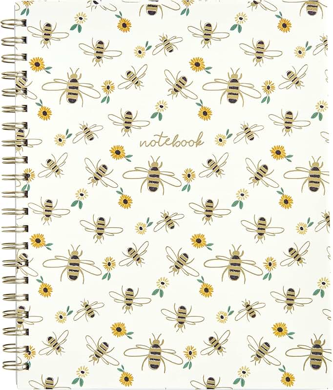 Honey Bee Spiral Notebook with Floral Print, 120 Sheets