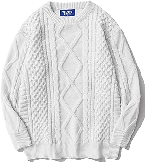 Men's Oversized Cable Knit Crewneck Sweater