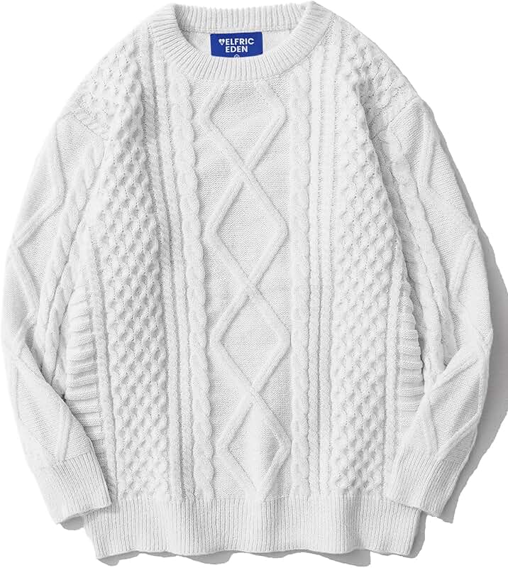 Men's Oversized Cable Knit Crewneck Sweater