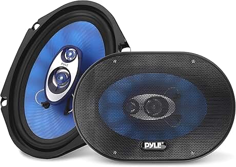 Pair of 6x8 inch 3-way car speakers with blue cone