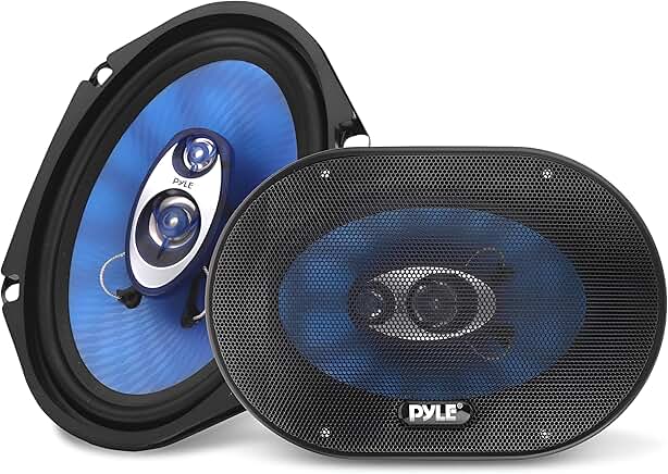 Pair of 6x8 inch 3-way car speakers with blue cone