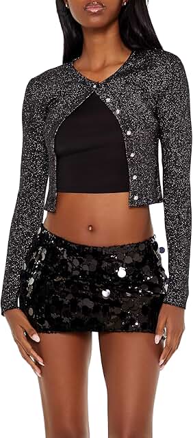 Women's Glitter Faux Pearl Cardigan