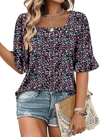 Women's Summer Casual Ruffle Sleeve Blouse