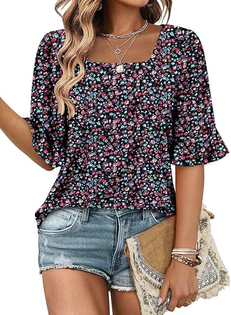 Women's Summer Casual Ruffle Sleeve Blouse