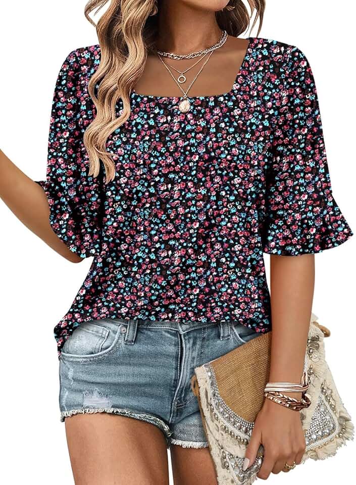Women's Summer Casual Ruffle Sleeve Blouse