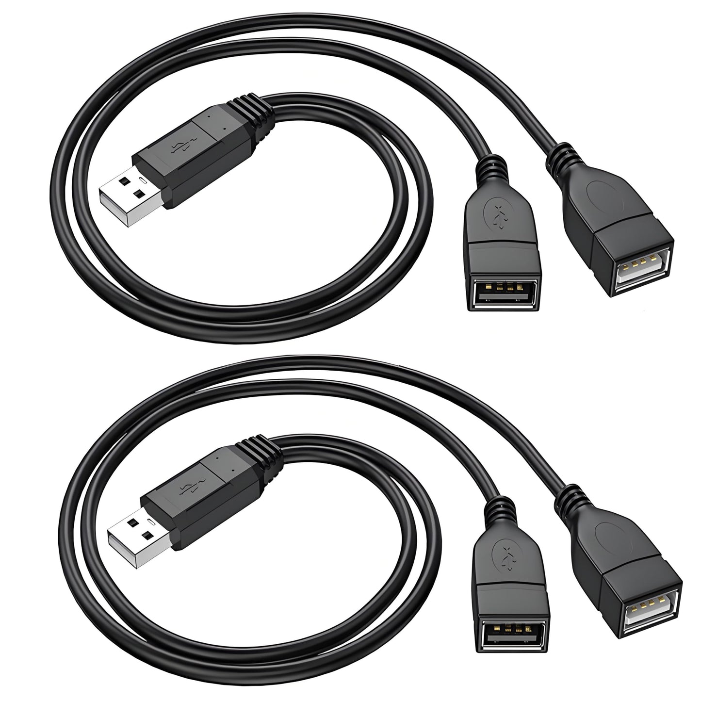 USB 2.0 Splitter Cable 1 in 2 Out, 0.3M, 2 Pack