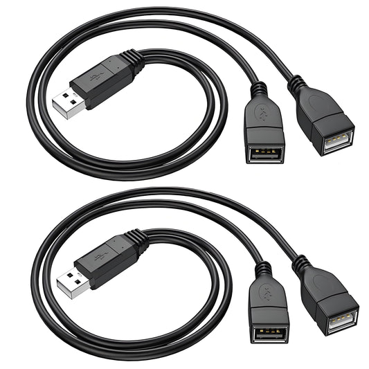 USB 2.0 Splitter Cable 1 in 2 Out, 0.3M, 2 Pack